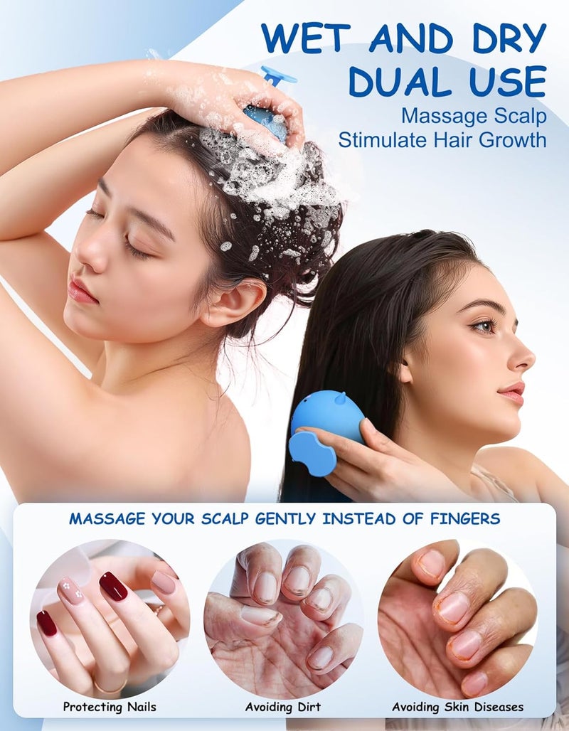 BLAAROOM Scalp Massager Hair Growth Shampoo Brush, Silicone Scalp Scrubber Shower Scalp Brush for Hair, Head Massager Scalp Exfoliator for Dandruff Removal, Wet Dry Scalp Massage Tool for Hair Care, Blue - Image 3